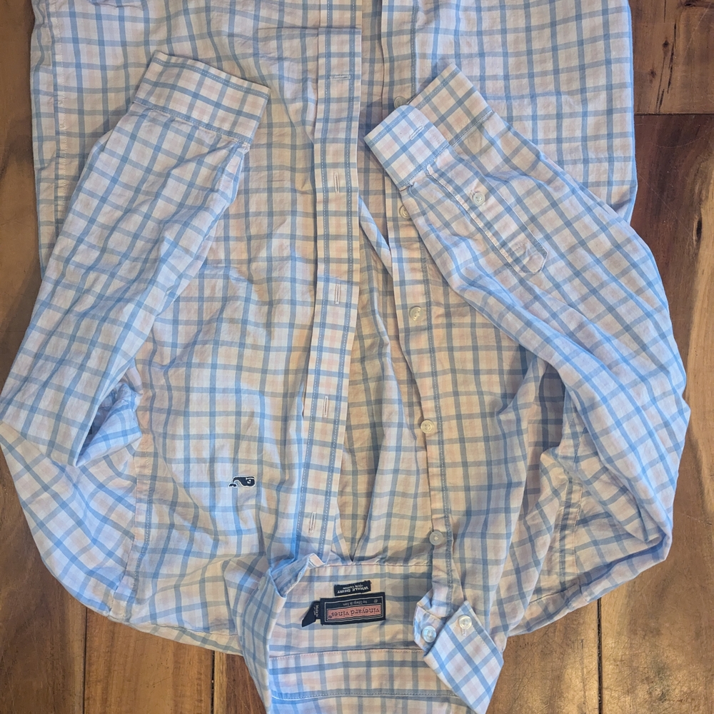 Vineyard Vines Brand Boys Gingham Blue Checkered Shirt